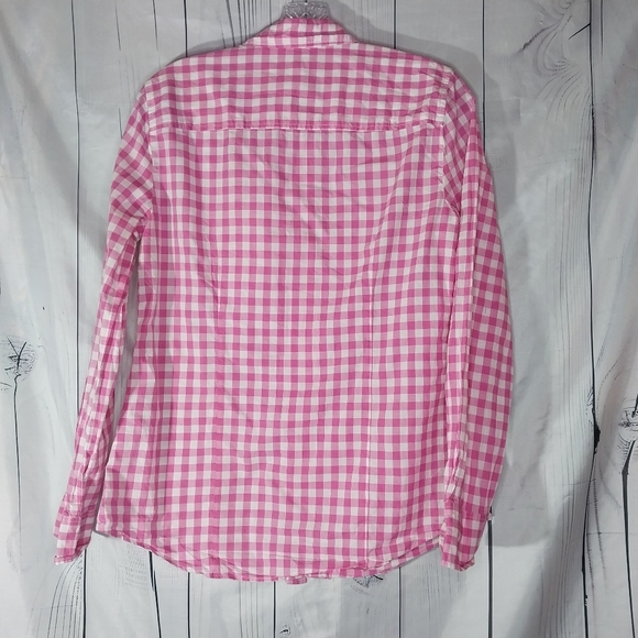 J.Crew Factory Pink And White Gingham Button Down Lightweight Cotton Shirt - Picture 7 of 10